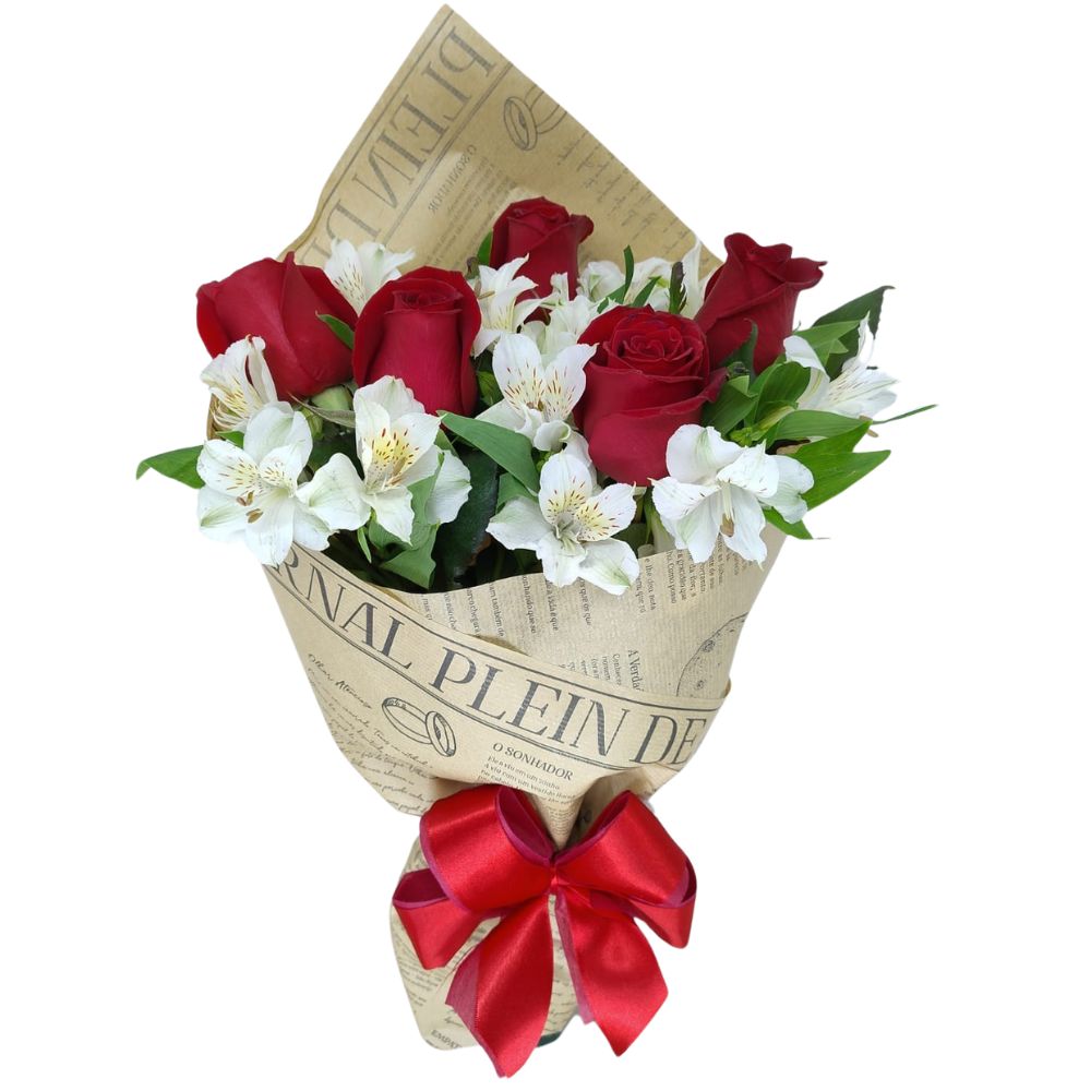 Buqu Clssico de 5 Rosas e Astromlias